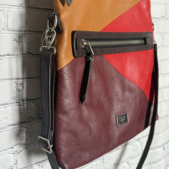 Fossil Dawson Leather Foldover Tote Red/Gold/Burgandy ZB6655995, Excellent, Soft - Picture 3 of 11